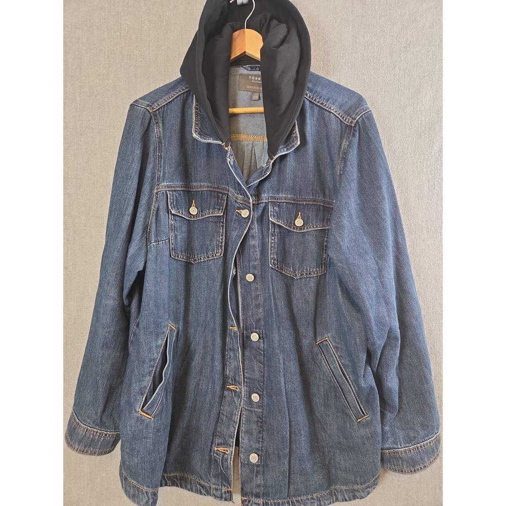 Torrid Blue Denim Trucker Jacket Women's Plus 3X Button Front Pockets Hooded